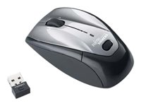 Fujitsu WI600 - Mus - laser - 3 knappar - trådlös - RF - trådlös USB-mottagare - svart, silver - för ESPRIMO E400, P910, Q1510, Q900; LIFEBOOK E780, P770, S760, T730, TH700; PRIMERGY MX130 S2 S26381-K429-L100