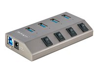 StarTech.com 4-Port Self-Powered USB-C Hub with Individual On/Off Switches, USB 3.0 5Gbps Expansion Hub w/Power Supply, Desktop/Laptop USB-C to USB-A Hub, 4x BC 1.2 (1.5A), USB Type C Hub - USB-C/A Host Cables (5G4AIBS-USB-HUB-EU) - Hubb - 4 x USB 3.2 Gen 1 - skrivbordsmodell 5G4AIBS-USB-HUB-EU