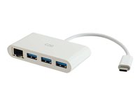 C2G USB C Ethernet and 3 Port USB Hub White - Hub - 3 Ports - Nätverksadapter - USB-C - Gigabit Ethernet x 1 + USB 3.0 x 3 - vit 82409