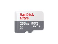 SanDisk Ultra - Flash-minneskort (microSDXC till SD-adapter inkluderad) - 256 GB - Class 10 - mikroSDXC UHS-I SDSQUNR-256G-GN6TA