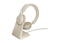 Jabra Evolve2 65 MS Stereo - Headset - på örat - Bluetooth - trådlös - USB-C - ljudisolerande - beige - med laddningsställ - Certifierad för Microsoft-teams 26599-999-888