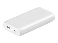 Belkin BoostCharge - Strömförsörjningsbank - 20000 mAh - 30 Watt - Fast Charge, PD - 2 utdatakontakter (USB, 24 pin USB-C) - vit BPB002BTWT