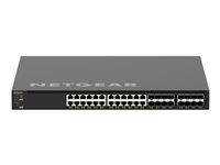 NETGEAR AV Line M4350-24X8F8V - Switch - L3 - Administrerad - 24 x 100/1000/2.5G/5G/10GBase-T (PoE++) + 8 x 10Gb Ethernet SFP+ + 8 x 25 Gigabit SFP28 - främre till bakre luftflöde - rackmonterbar - PoE++ (290 W) XSM4340V-100NES