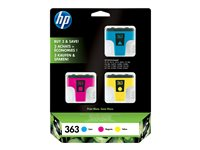 HP 363 - 3-pack - gul, cyan, magenta - original - blister med elektromagnetiskt larm - bläckpatron - för Photosmart 31XX, 82XX, C5100, C5170, C5175, C5190, C5194, C6100, C6150, C6175, C7100 CB333EE#301