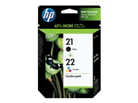 HP 21/22 - 2-pack - svart, färg (cyan, magenta, gul) - original - bläckpatron - för Deskjet F2185, F2187, F2210, F2235, F2240, F2275, F2280, F2290, F375, F4175, F4190, F4194 SD367AE#301