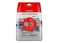 Canon CLI-571 C/M/Y/BK Photo Value Pack - 4-pack - 7 ml - svart, gul, cyan, magenta - original - förpackning med stöldmärkning - bläckbehållare / papperspaket - för PIXMA TS5051, TS5053, TS5055, TS6050, TS6051, TS6052, TS8051, TS8052, TS9050, TS9055 0386C007