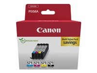 Canon CLI-571 C/M/Y/BK Multipack - 4-pack - 7 ml - svart, gul, cyan, magenta - original - bläcktank - för PIXMA TS5051, TS5053, TS5055, TS6050, TS6051, TS6052, TS8051, TS8052, TS9050, TS9055 0386C008