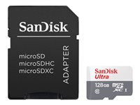 SanDisk Ultra - Flash-minneskort (microSDXC till SD-adapter inkluderad) - 128 GB - UHS-I / Class10 - mikroSDXC UHS-I SDSQUNR-128G-GN6TA