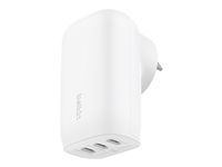 Belkin BoostCharge - Strömadapter - PPS-teknik - 67 Watt - 3.25 A - Strömmatning 3.1, PD 3.0, Fast Charge - 3 utdatakontakter (24 pin USB-C) - vit WCC002VFWH