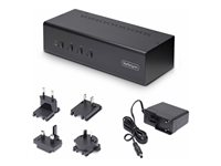 StarTech.com 4-Port Dual-Monitor DisplayPort KVM Switch, 4K 60Hz, 2x USB 5Gbps Hub Ports, 2x USB 2.0 HID Ports, Hotkey and Push-Button Switching, TAA Compliant - 3.5mm Audio, HDCP (P4DD46A2-KVM-SWITCH) - Omkopplare för tangentbord/video/mus/ljud - 4 x KVM/ljud/USB - 1 lokal användare - skrivbordsmodell - TAA-kompatibel P4DD46A2-KVM-SWITCH