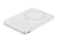Belkin BoostCharge - Trådlös powerbank - smal - 5000 mAh - 15 Watt - Fast Charge - 2 utdatakontakter (magnetisk, 24 pin USB-C) - på kabel: USB-C - vit BPD010HQWH