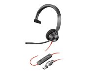Poly Blackwire 3310 - Blackwire 3300 series - headset - på örat - kabelansluten - USB-A - svart - Certifierad för Microsoft-teams, UC-certifierad 8X216AA