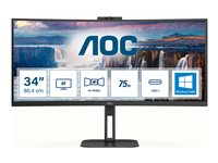 AOC Value-line CU34V5CW/BK - V5 series - LED-skärm - böjd - 34" - 3440 x 1440 WQHD @ 100 Hz - VA - 300 cd/m² - 3000:1 - 4 ms - HDMI, DisplayPort, USB-C - högtalare - svart CU34V5CW/BK