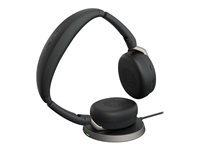 Jabra Evolve2 65 Flex UC Stereo - Headset - på örat - Bluetooth - trådlös - aktiv brusradering - USB-A - svart - med trådlös laddningsplatta - Optimerad för UC 26699-989-989